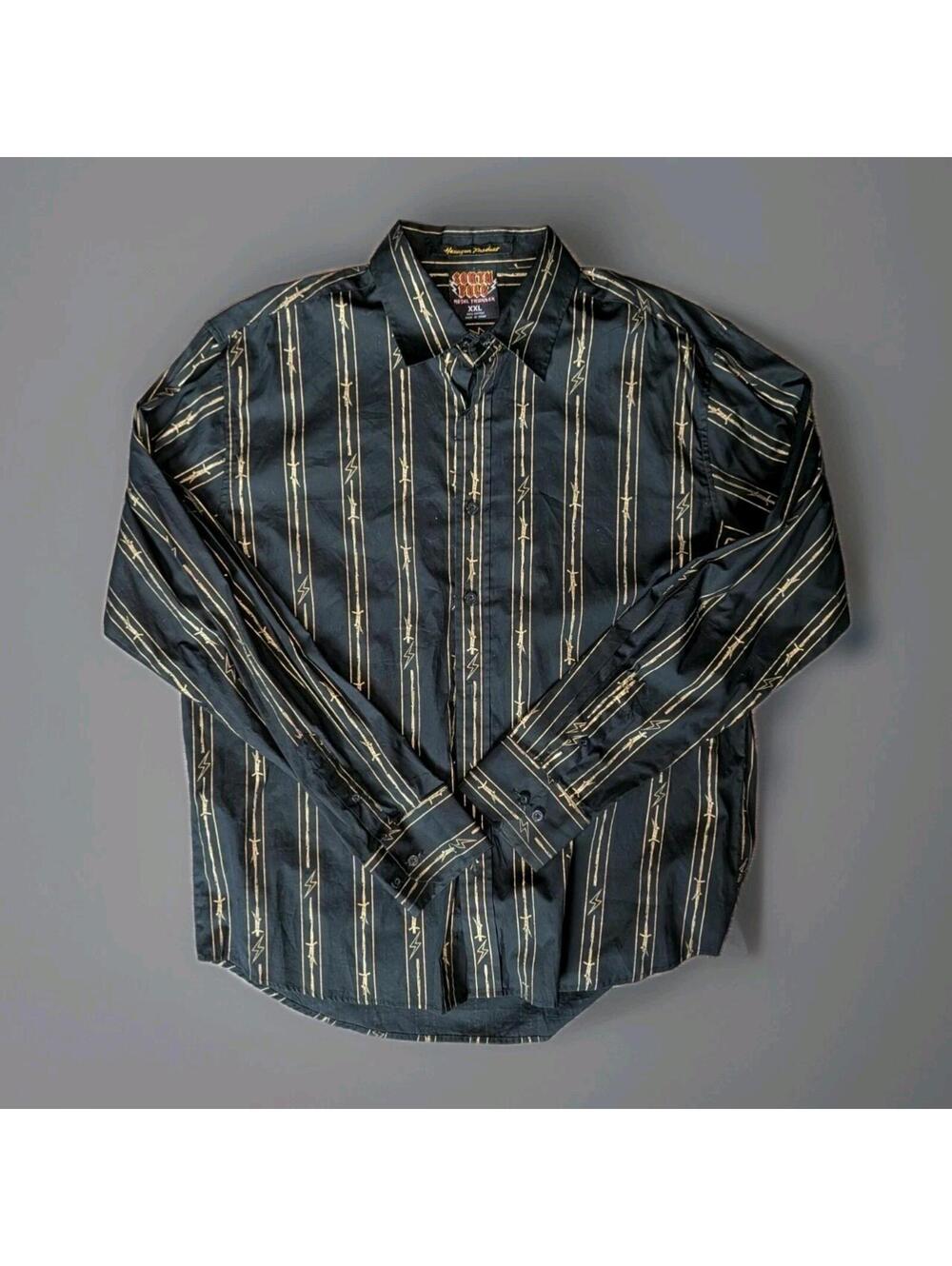 Men's South Pole Metal Thunder Long Sleeve Shirt Gold Barbed Wire XXL 2XL